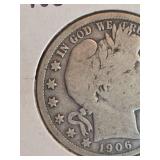 1906 Barber silver half dollar