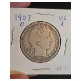 1907-O Barber silver half dollar