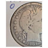 1907-O Barber silver half dollar