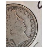 1908-O Barber silver half dollar