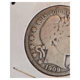 1909 Barber silver half dollar