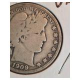 1909 Barber silver half dollar