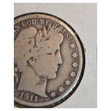 1911-D Barber silver half dollar
