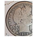 1914-S Barber silver half dollar