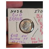 1957 Roosevelt Dime Error Coin - Cut Die/Strike Error
