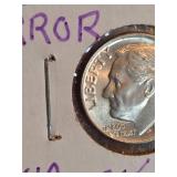 1957 Roosevelt Dime Error Coin - Cut Die/Strike Error