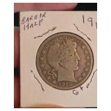 1915-S Barber silver half dollar