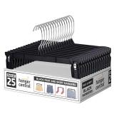 FACTORY SEALED - Hanger Central 25 Pack Heavy Duty Plastic Bottoms Hangers with Ridged Pinch Clips Pants Hangers, 12 Inch, Black