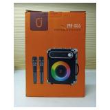 FACTORY SEALED - JYX Karaoke Machine with Two Wireless Microphones, Portable Bluetooth Speaker with Bass/Treble Adjustment, PA System with Remote Control, LED Lights,Supports TF Card/USB, AUX IN, FM, 