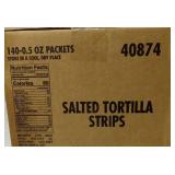 FACTORY SEALED - Bulk Salted Tortilla Strips - 140 Count Box. (BB MAR 4, 2026) Ready to eat designed as a Topping for salads, soups, wraps and more
