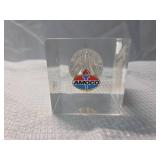 Lucite Oil Drop Paperweight - Amoco & Emirate Advertising Display