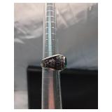 Sterling Silver Class Ring with Green Stone