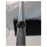 Sterling Silver Class Ring with Green Stone