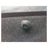 Sterling Silver Class Ring with Green Stone