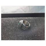 Sterling Silver Class Ring with Green Stone
