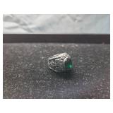 Sterling Silver Class Ring with Green Stone