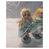 Miniature Porcelain Twin Dolls in Blue Dresses