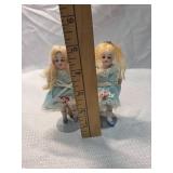Miniature Porcelain Twin Dolls in Blue Dresses