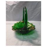 Emerald Glass Basket with Gold Moriage Detail