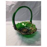 Emerald Glass Basket with Gold Moriage Detail