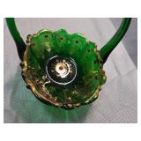 Emerald Glass Basket with Gold Moriage Detail