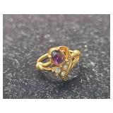 Gold Amethyst Crystal Ring