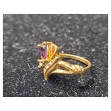 Gold Amethyst Crystal Ring