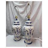Delft Style Blue and White Ceramic Table Lamps - Pair