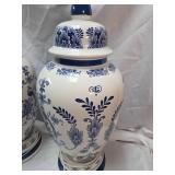 Delft Style Blue and White Ceramic Table Lamps - Pair