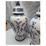 Delft Style Blue and White Ceramic Table Lamps - Pair