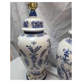 Delft Style Blue and White Ceramic Table Lamps - Pair