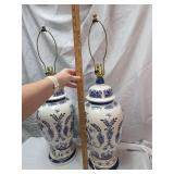 Delft Style Blue and White Ceramic Table Lamps - Pair