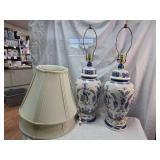 Delft Style Blue and White Ceramic Table Lamps - Pair