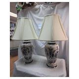 Delft Style Blue and White Ceramic Table Lamps - Pair