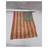 INCREDIBLE VINTAGE 48 Star American Parade Flag with Wooden Staff