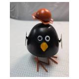 Decorative Black Bird Figurine with Brown Hat