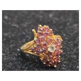Pink Tourmaline Cluster Gold Ring Size 6