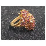 Pink Tourmaline Cluster Gold Ring Size 6
