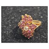 Pink Tourmaline Cluster Gold Ring Size 6