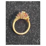 Pink Tourmaline Cluster Gold Ring Size 6