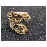 Gold Tone Bird Ring with Pearl Accent Size 8ish