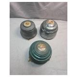 Set of 3 Victorian Era Metal Powder Boxes with Decorative Medallions