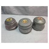 Metal Powder Boxes with Decorative Scene Medallions