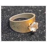 Mid Century Modern CZ Solitaire Ring