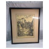 German Castle Street Scene Print - Heidenheim 1807