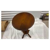 Round Wooden Pedestal Side Table — Base is unstable and requires repair - Retail: $75