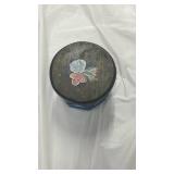 Hand-painted Wooden Box with Blue Glass Bowl - Retail: $35
