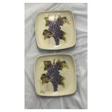 Hand Painted Grape Design Square Plates - Set of 2 - Retail: $24