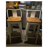 Industrial Metal Bar Stools with Wood Seats - Set of 2