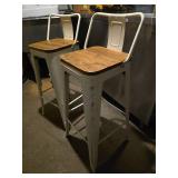 Industrial Metal Bar Stools with Wood Seats - Set of 2